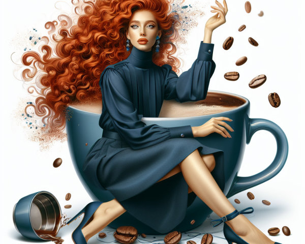 Illustration of a Young Woman in a Coffee Cup