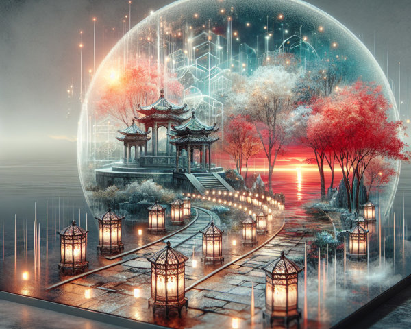 Serene Landscape with Pavilion and Autumn Trees