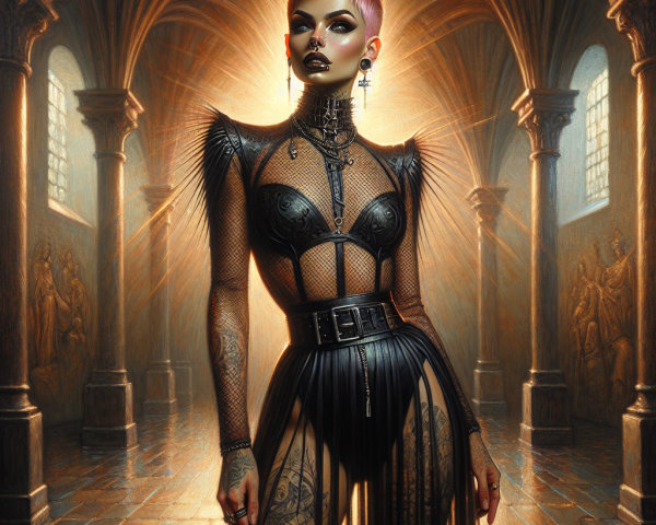 Gothic High Fashion Look with Pink Shaved Hairstyle