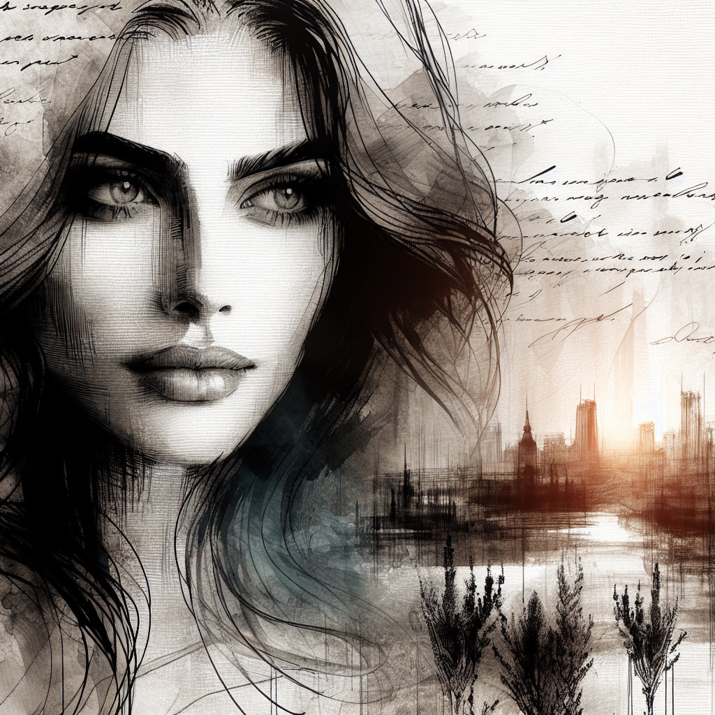 Monochromatic Portrait of a Woman with Abstract Elements