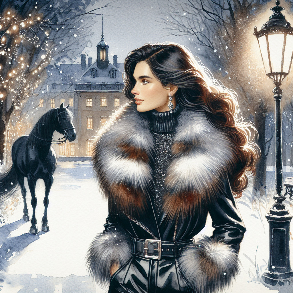 Glamorous Woman in Fur Coat in Winter Scene