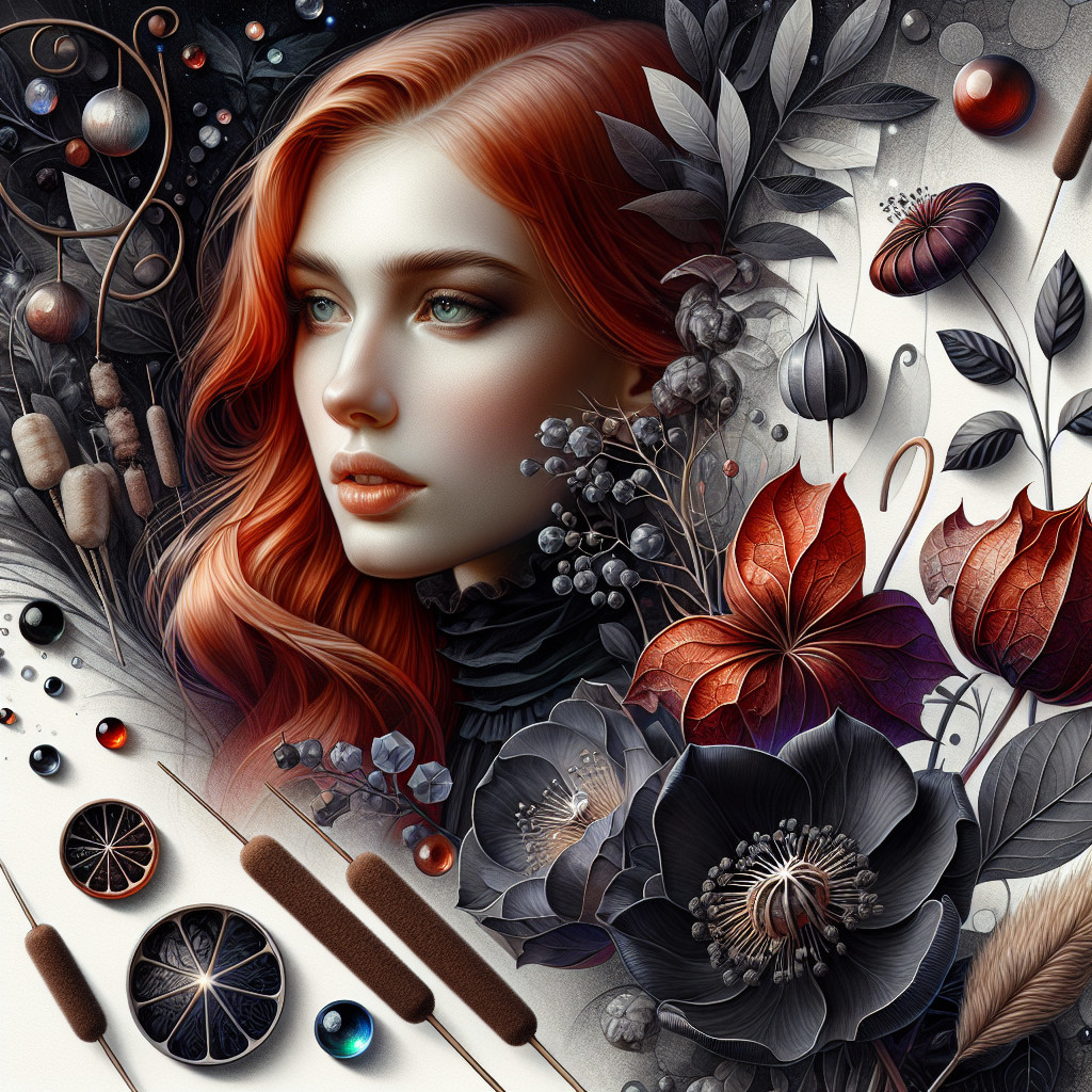 Portrait of a Woman with Red Hair and Botanicals