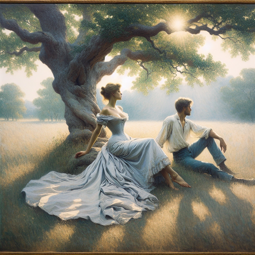 Couple in Tranquil Moment Under Majestic Tree