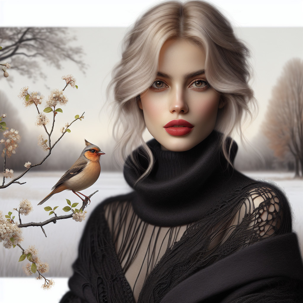 Portrait of a Woman in Winter Landscape with Bird