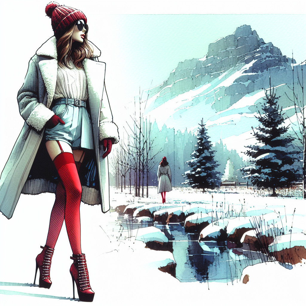 Chic Winter Fashion in a Snowy Landscape Setting