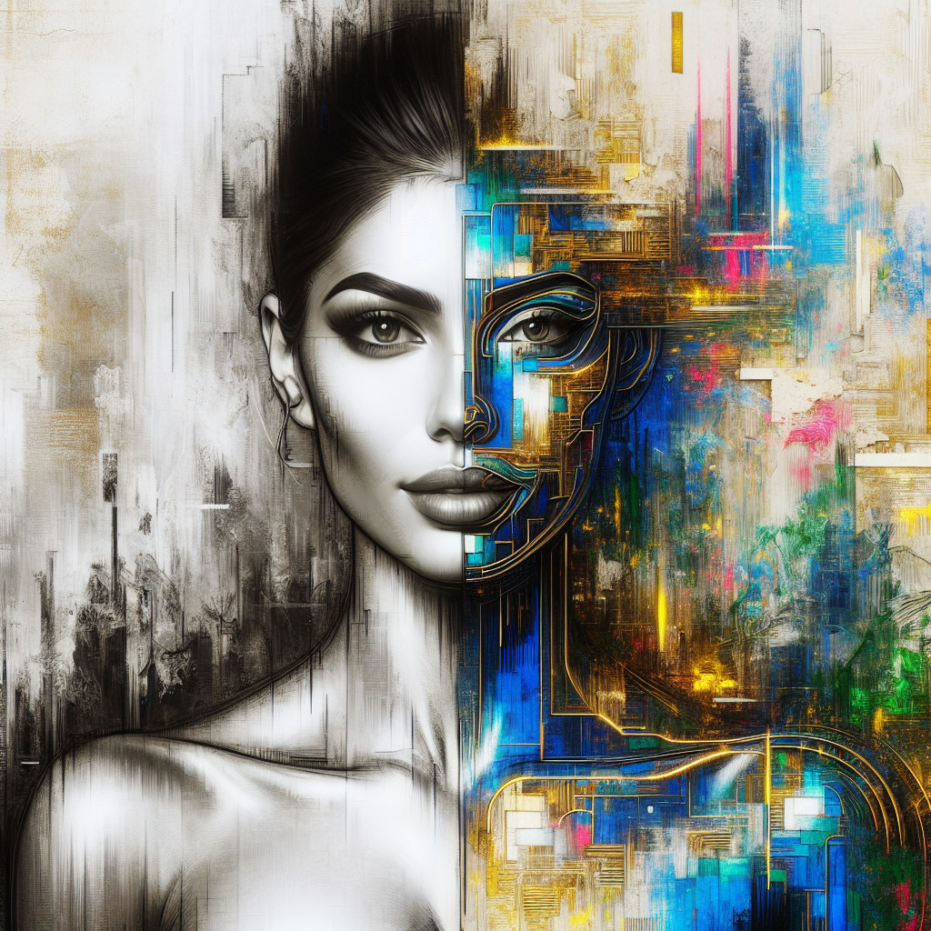 Split Image of Monochrome and Abstract Woman