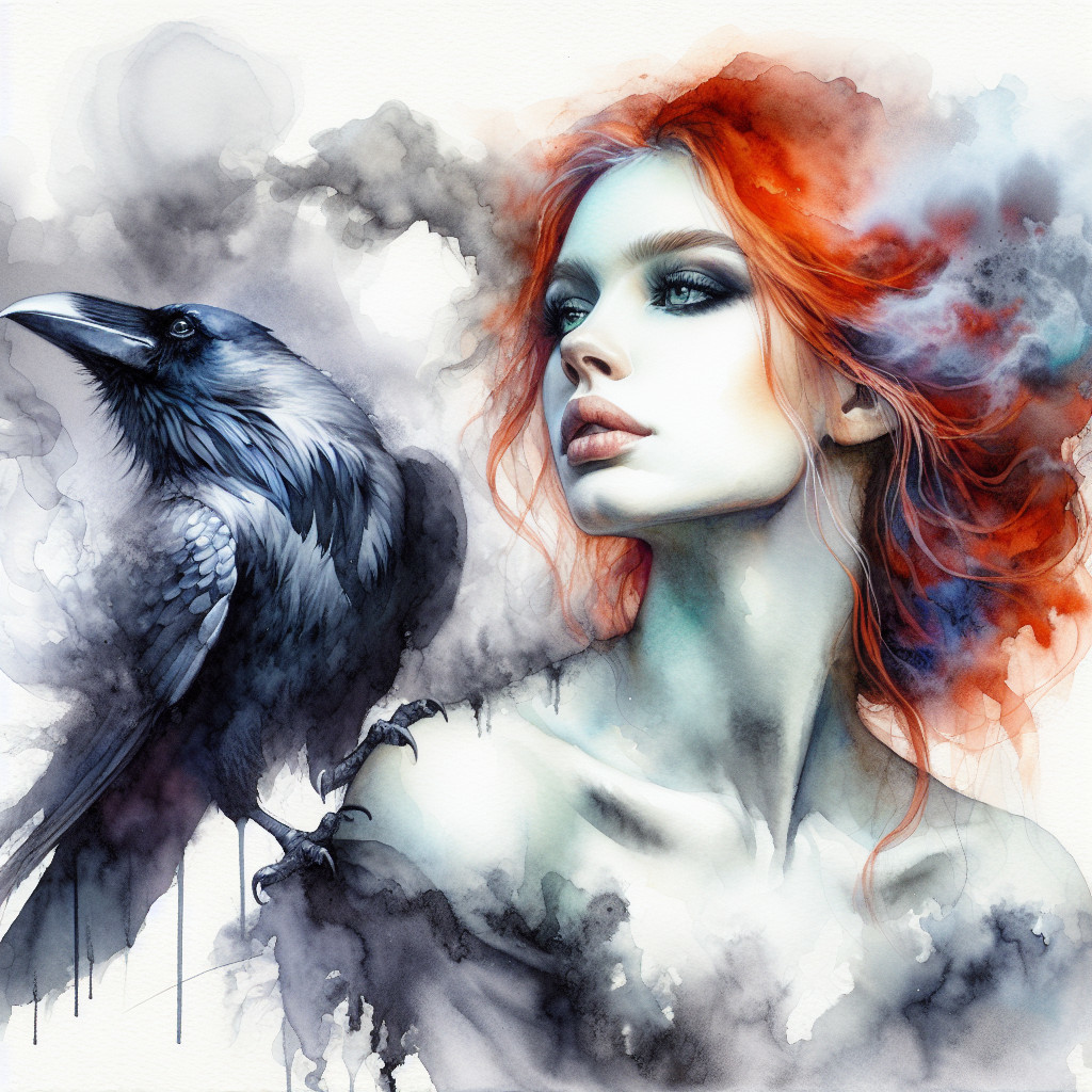 Striking Woman with Red Hair and Mystical Background