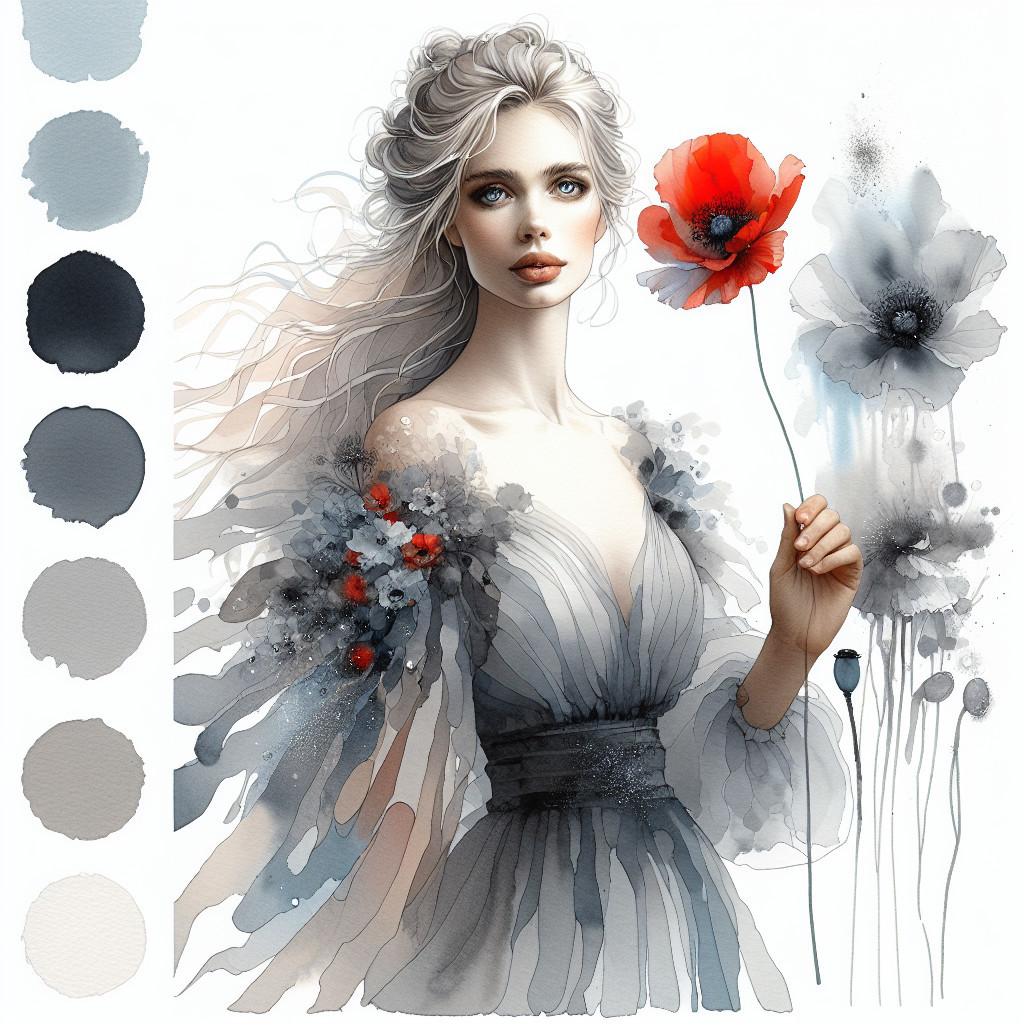 Whimsical Portrait of Woman in Ethereal Gown