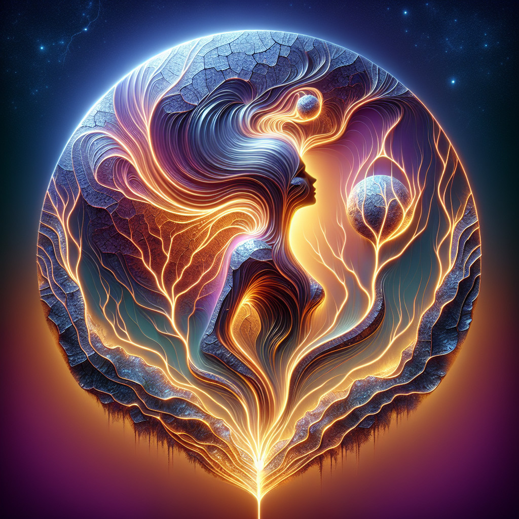 Female Figure Intertwined with Cosmic Energy and Roots