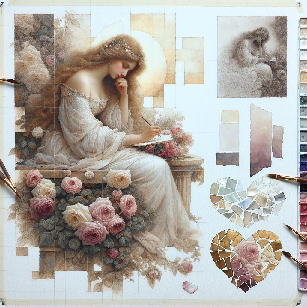 Semi-Finished Artwork of Woman Surrounded by Roses