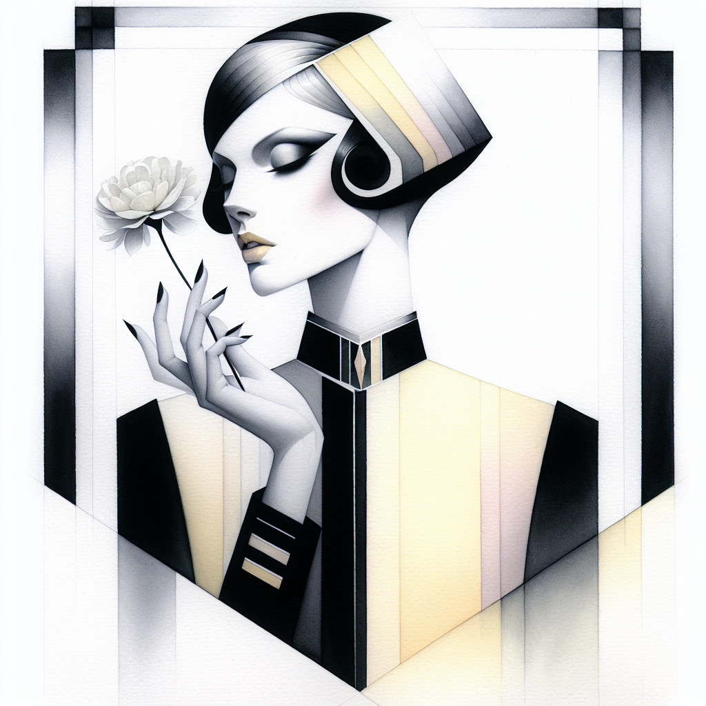Elegant figure with bob hairstyle and white flower