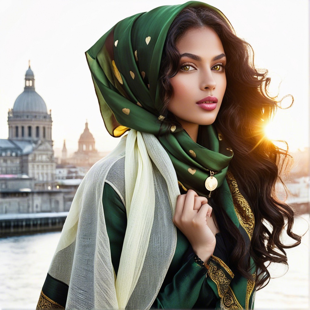 Woman in Elegant Outfit Against Sunset City Skyline