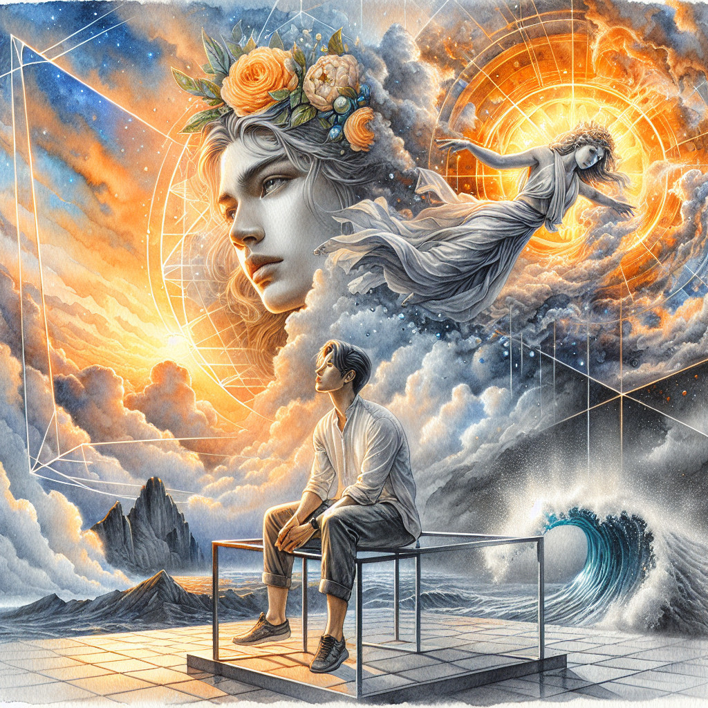 Contemplative Man in Surreal Celestial Landscape