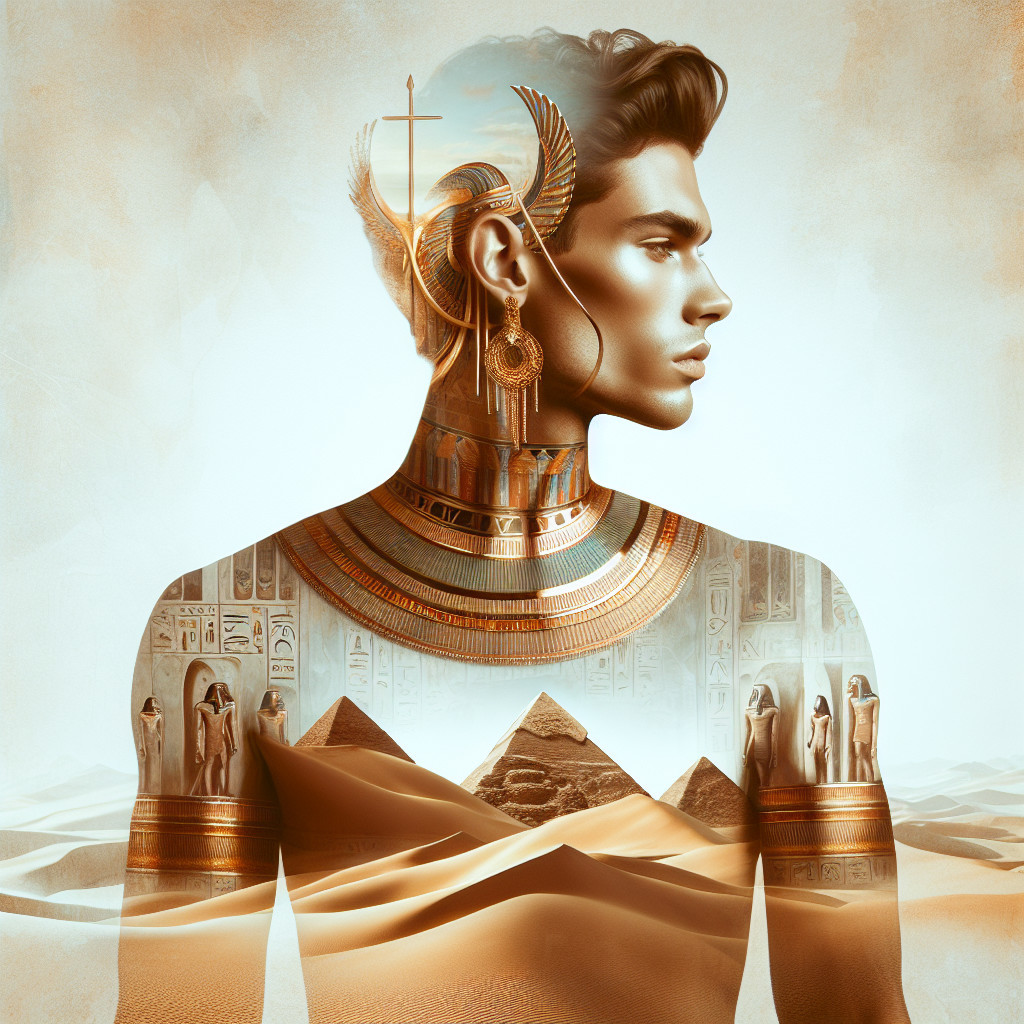 Ethereal Portrait with Egyptian Motifs and Pyramids