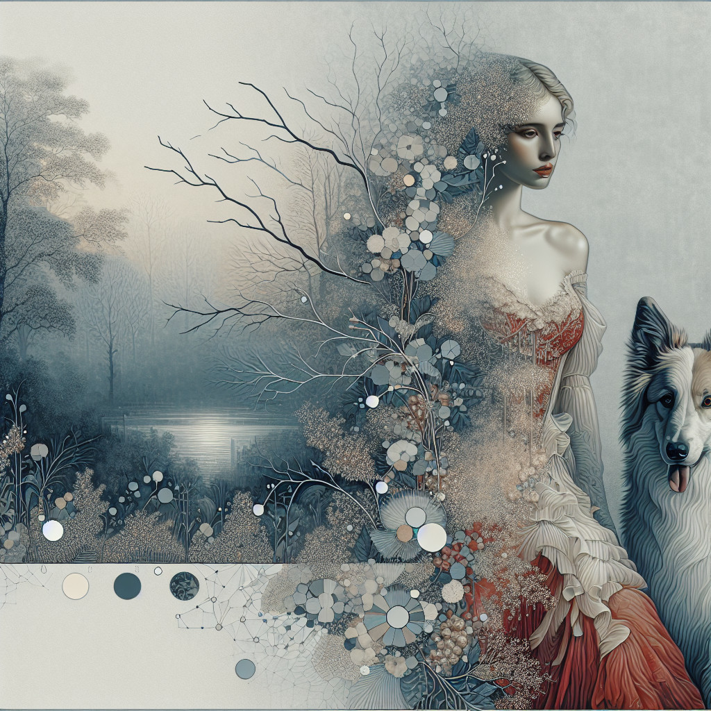 Serene Scene of Woman in Red Gown by Tranquil Lake