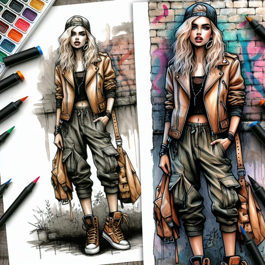 Stylish Female Character in Urban Outfit with Graffiti