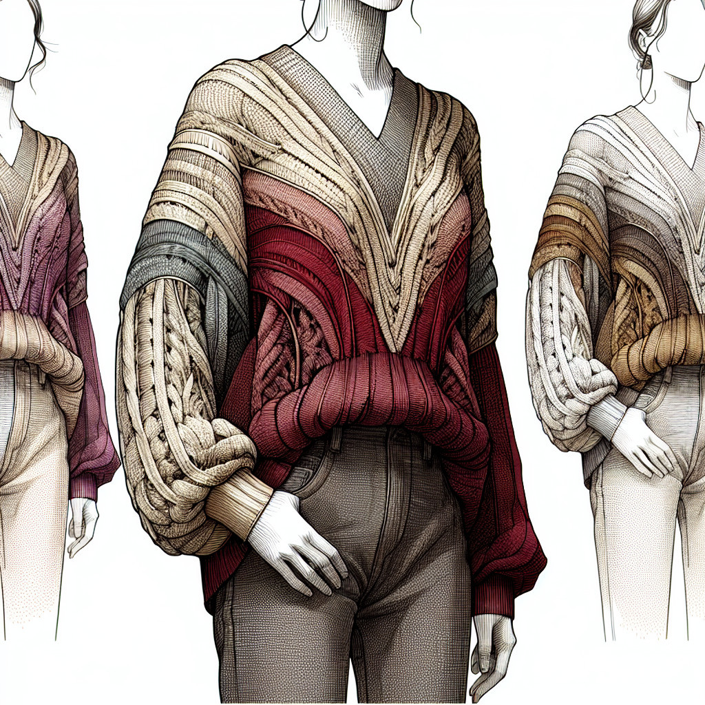 Fashionable sweater with V-neck and cable knit design