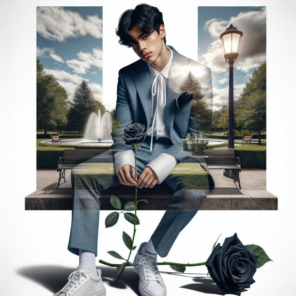 Stylish Man in Suit with Black Rose in Dreamy Park