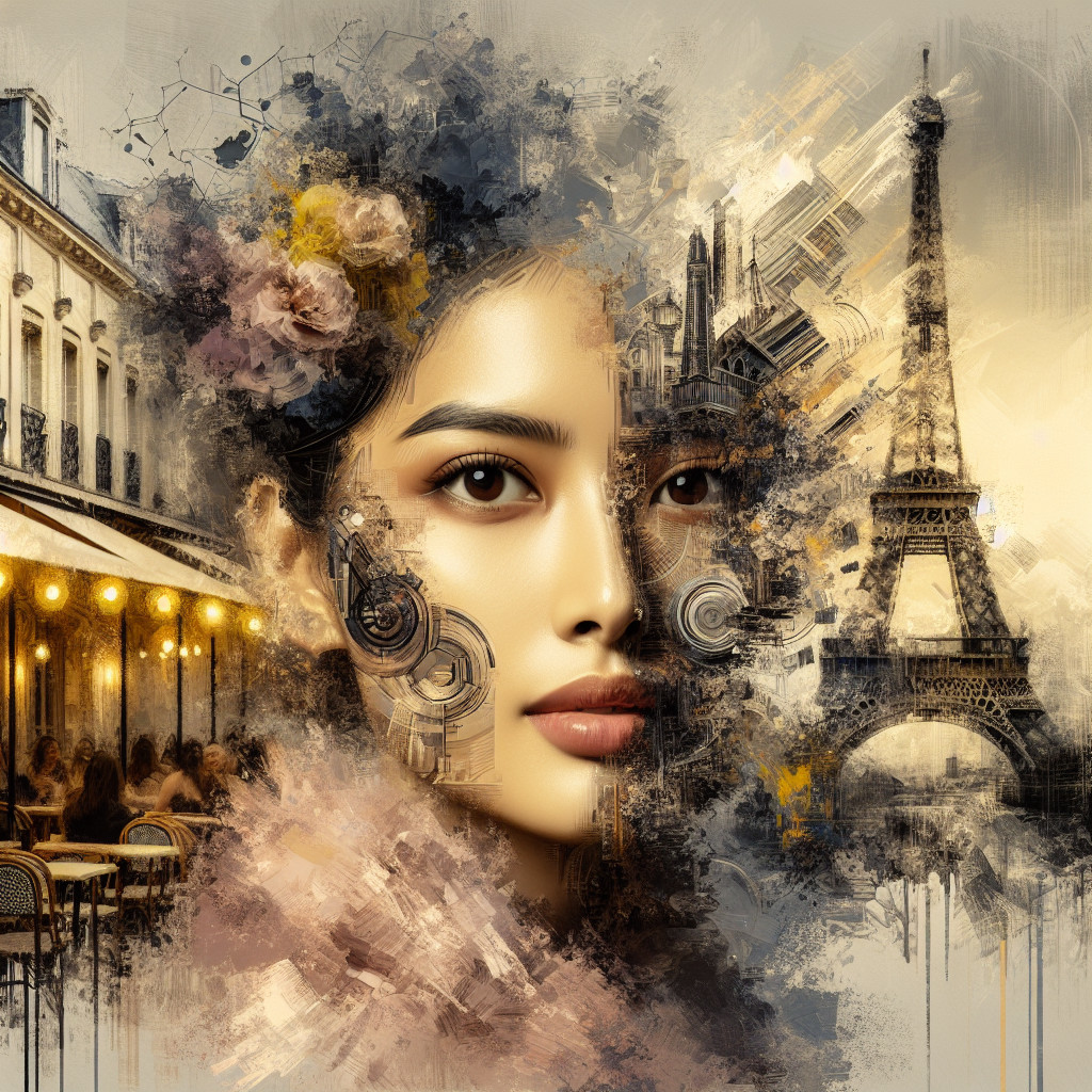 Portrait of a woman blended with Parisian elements