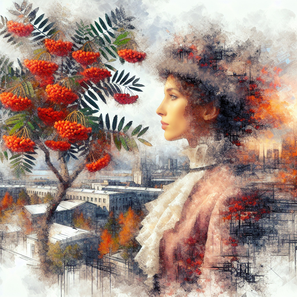 Elegant woman in vintage outfit with city skyline backdrop