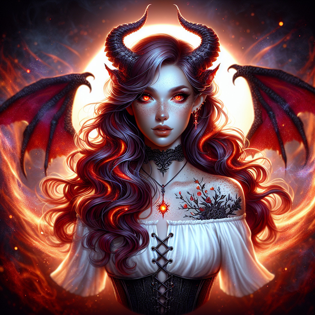 Fantasy Portrait of a Young Woman with Wings and Horns