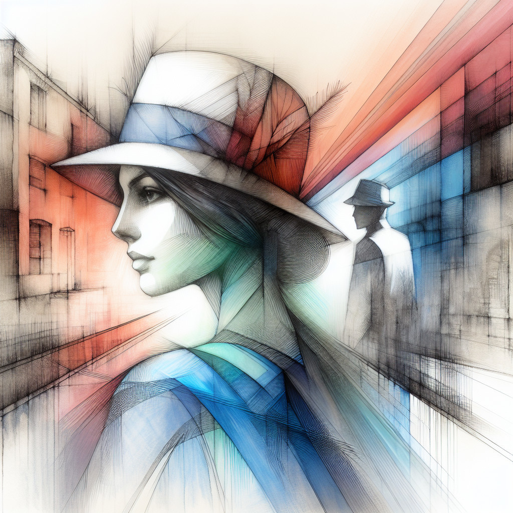 Stylized Profile of a Woman with Hat on Colorful Street