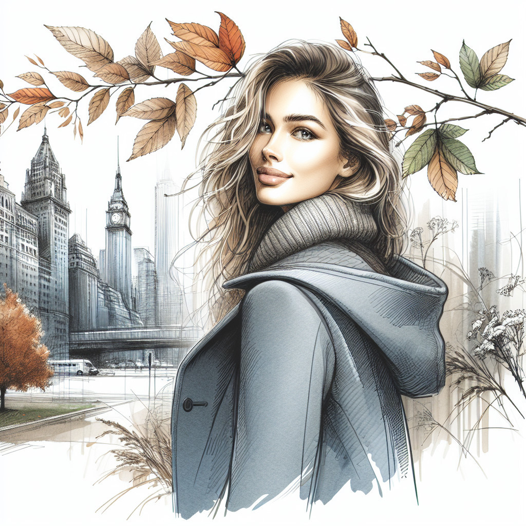 Young Woman in Cozy Outfit Amid Autumn Cityscape