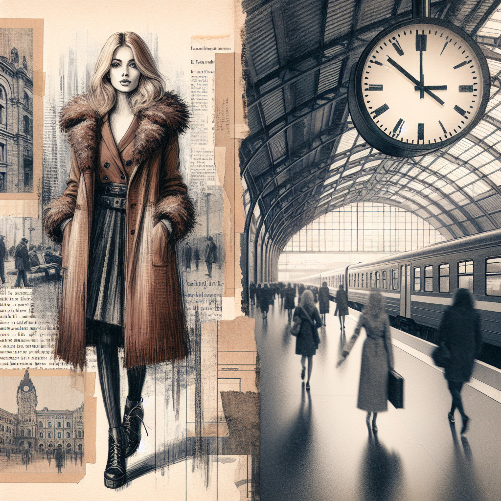 Elegant Woman in Fashion Sketch with Urban Backdrop
