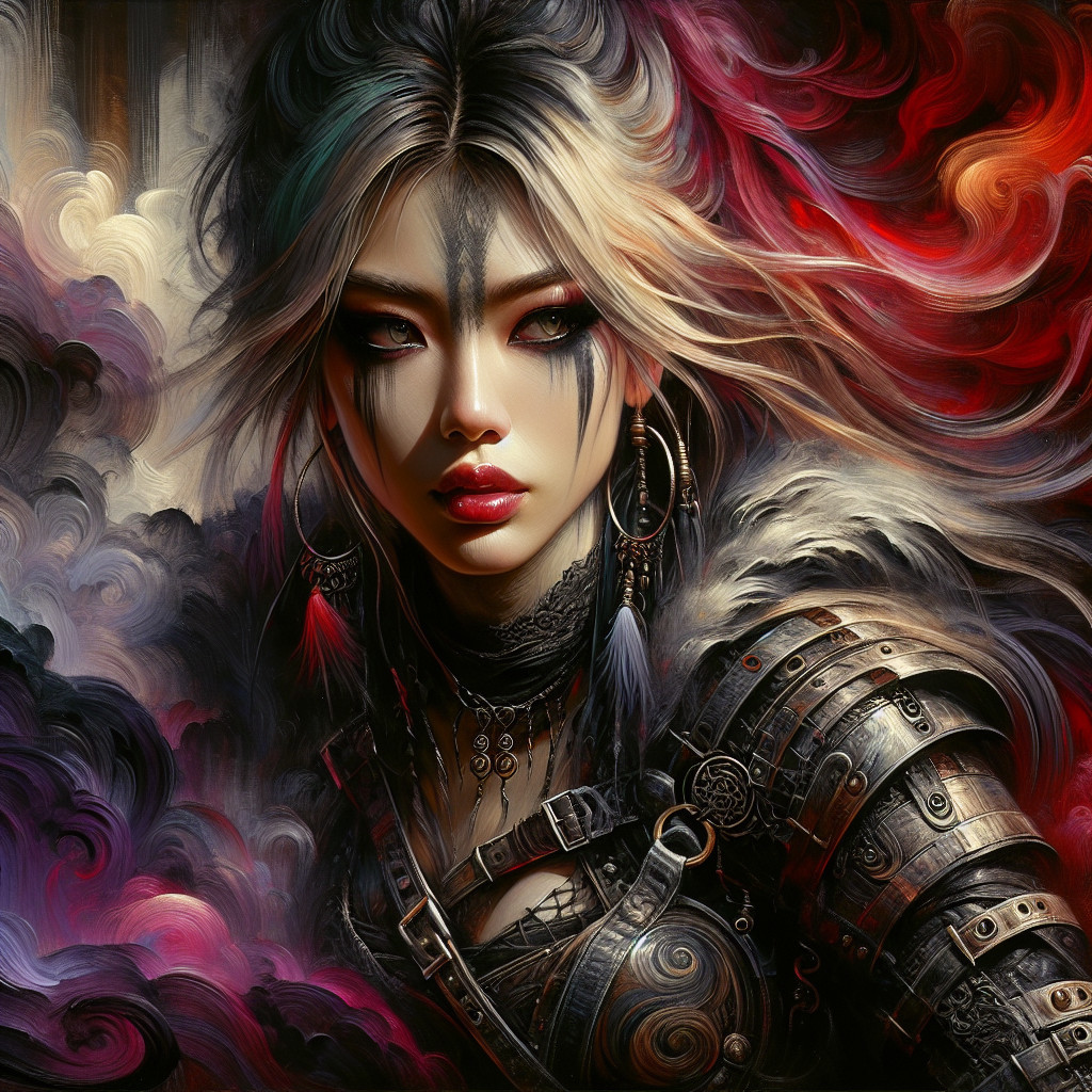 Portrait of a Fierce Warrior Woman in Vibrant Colors