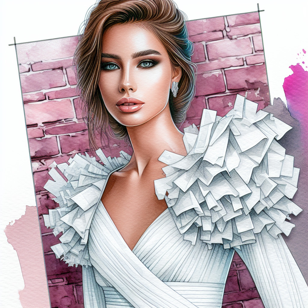 Glamorous Woman in Elegant White Dress Against Pink Wall