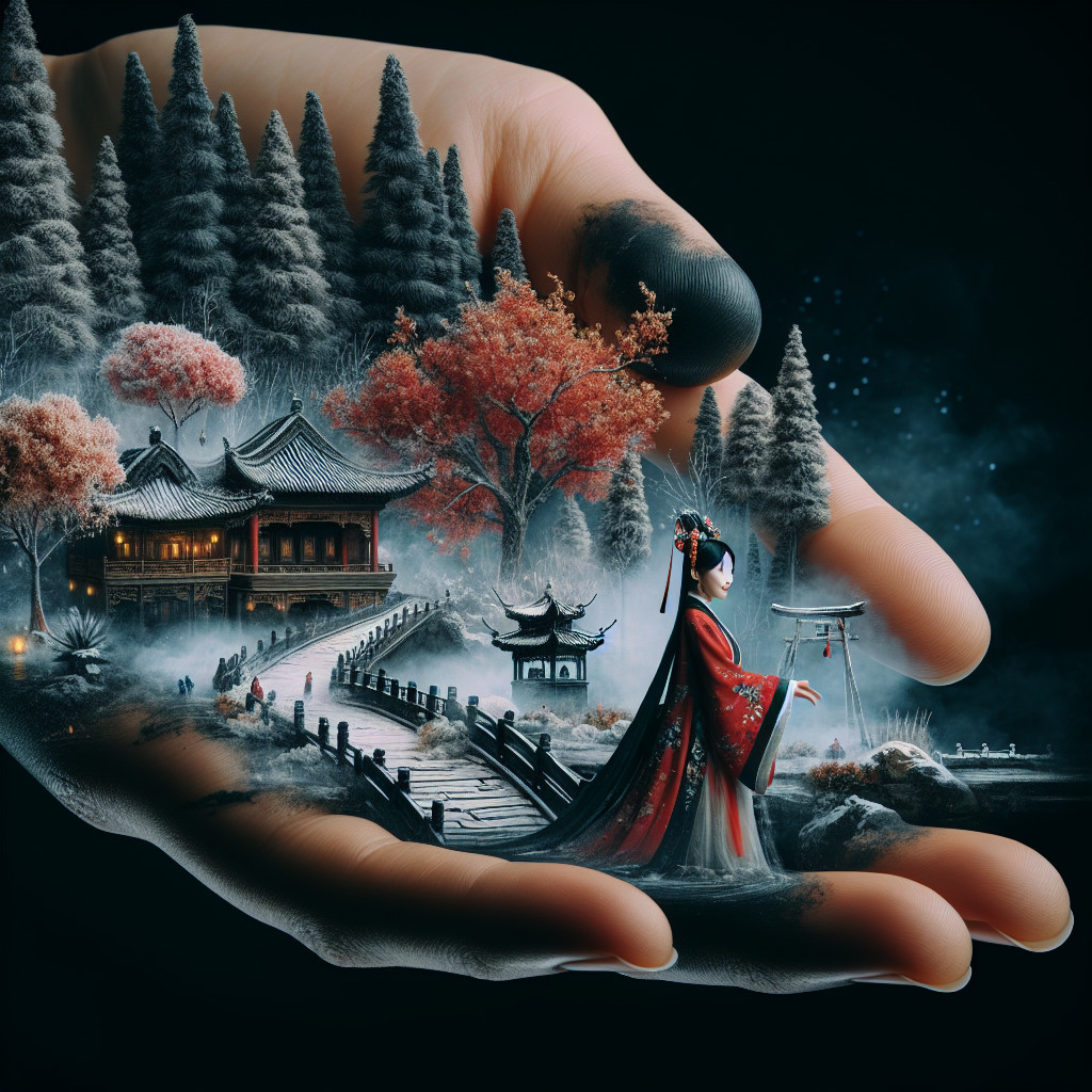 Intricate Hand Cradling Miniature Serene Landscape Scene