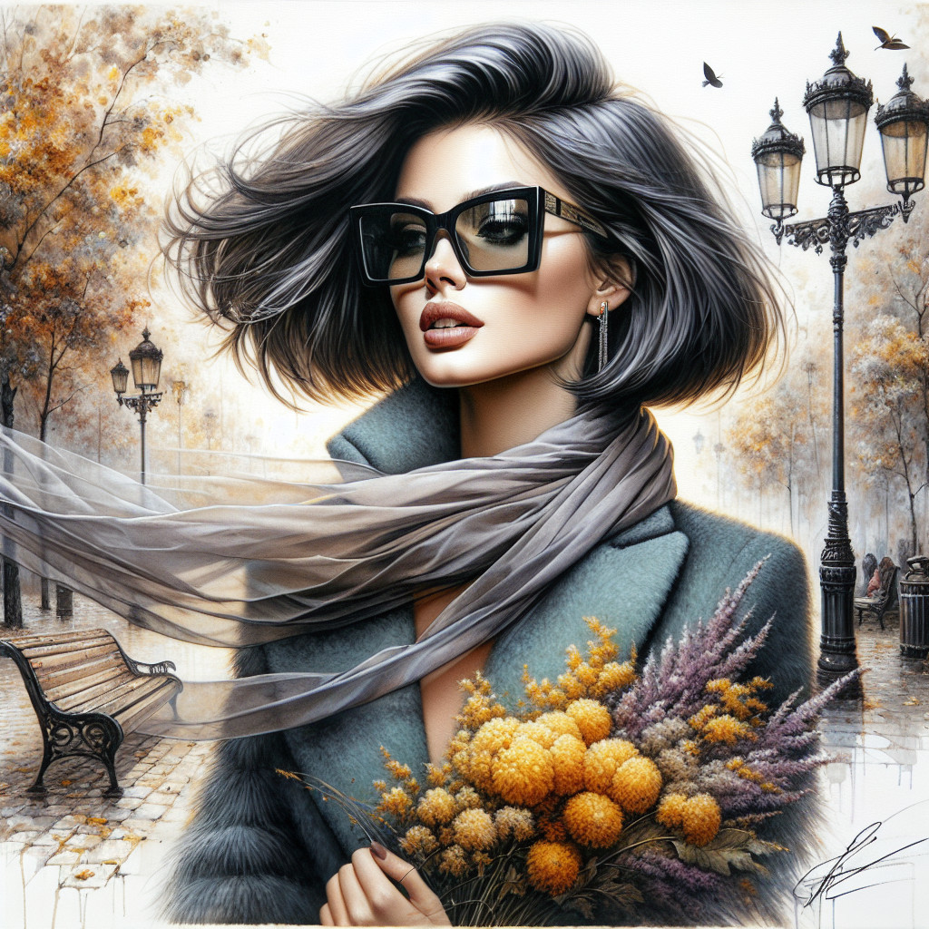 Chic Woman with Gray Hair in Autumn Setting