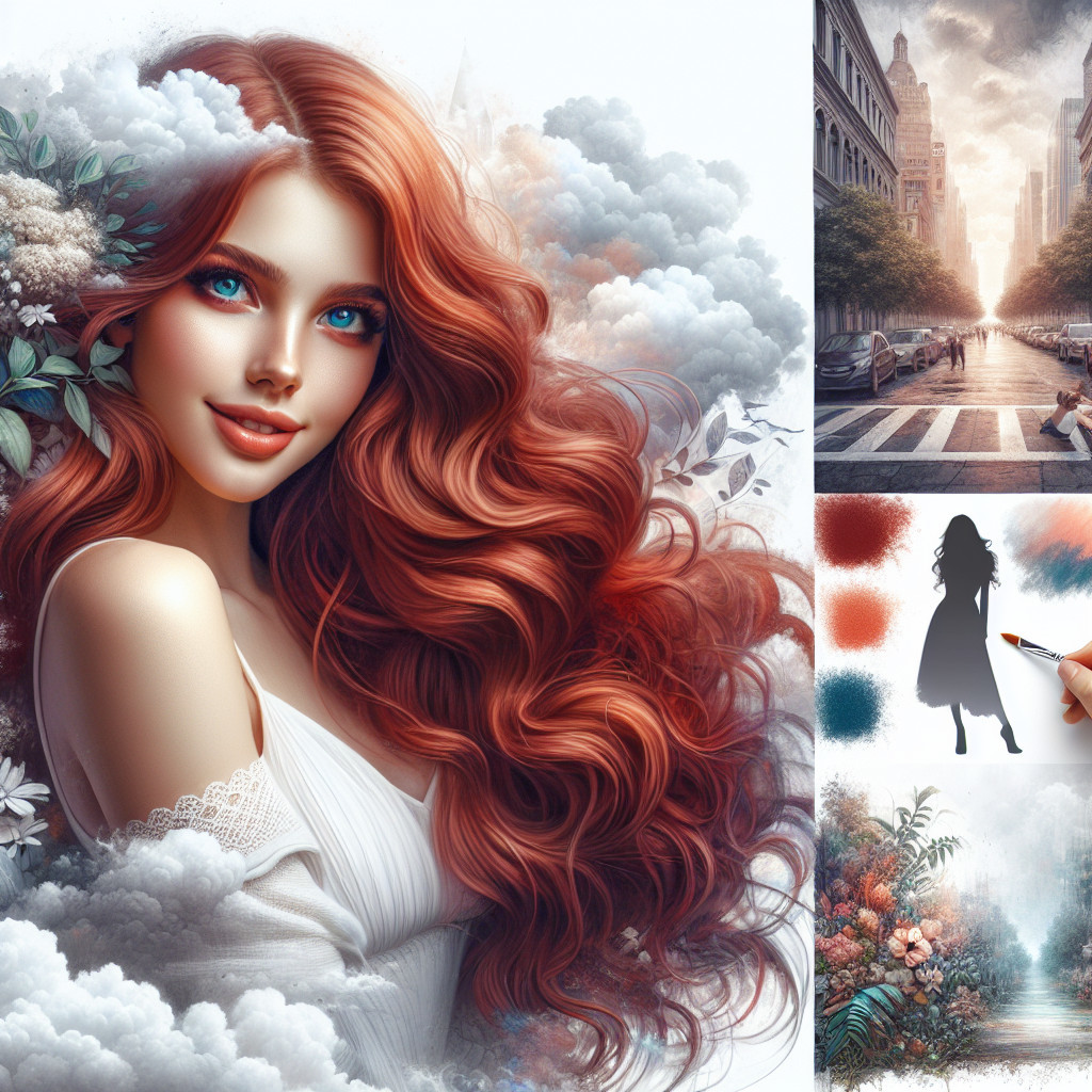 Whimsical Woman in Digital Painting with Ethereal Elements