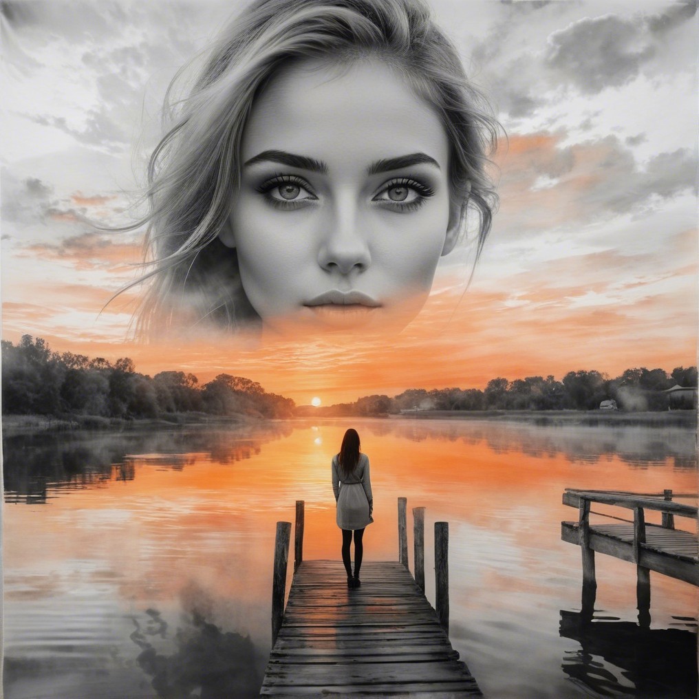 Serene Sunset Over Lake with Dreamlike Clouds