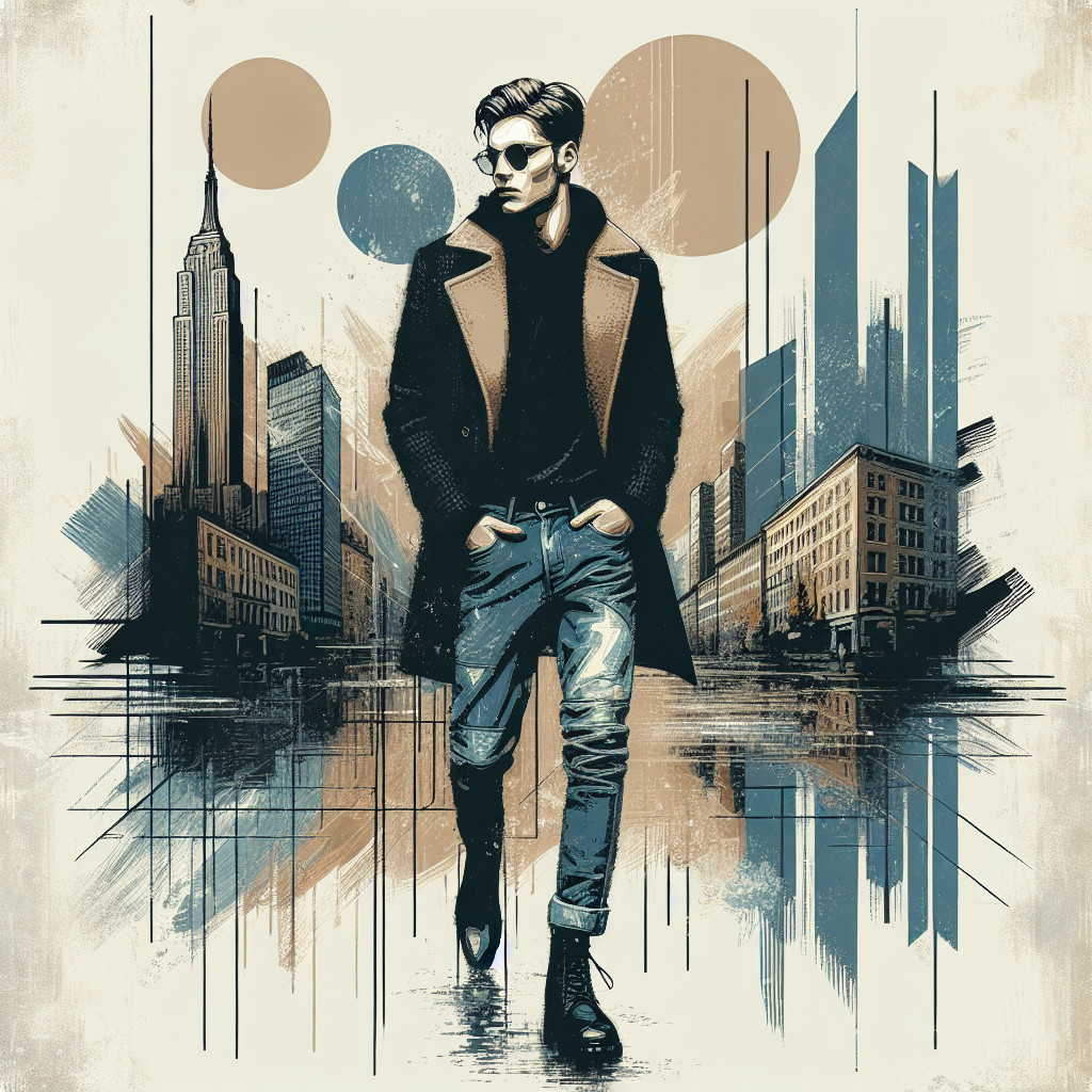 Stylish Figure in Urban Cityscape with Skyscrapers