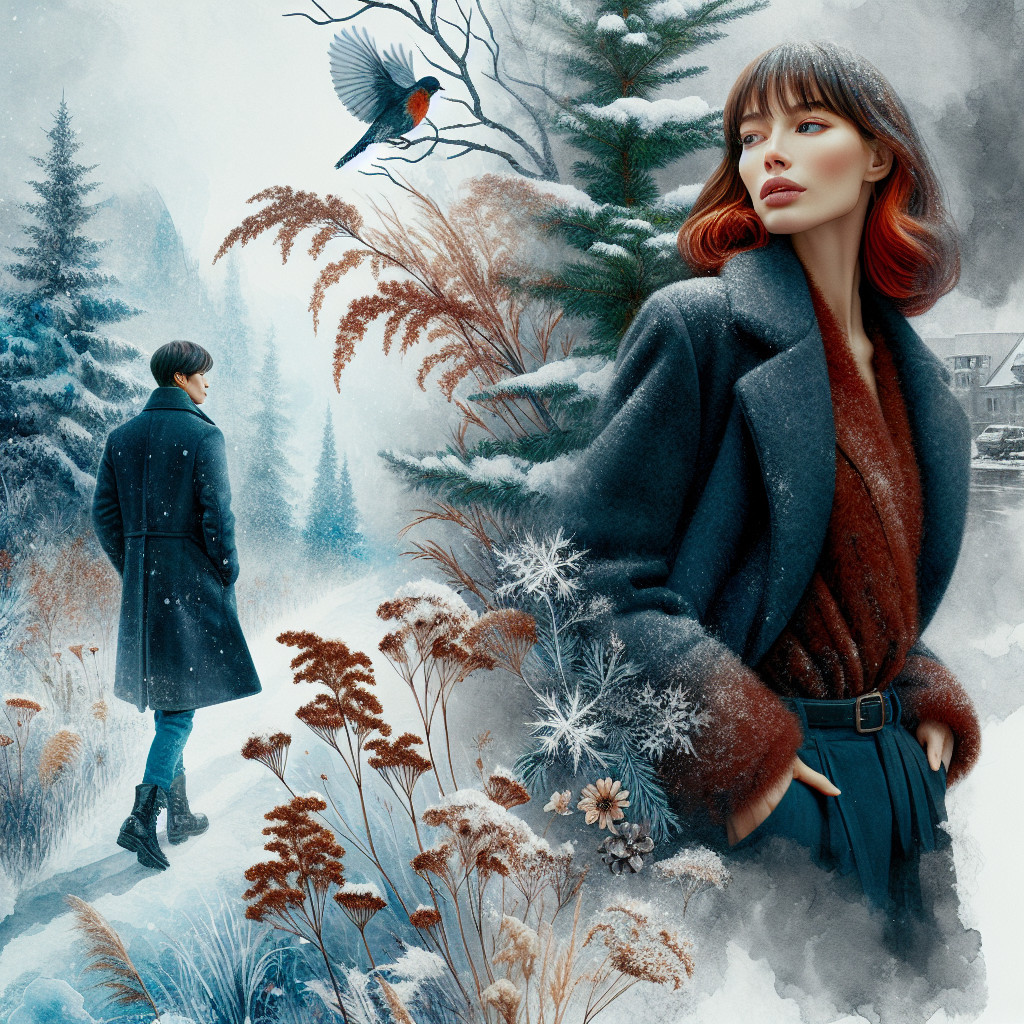 Winter Landscape with Woman and Snowy Trees