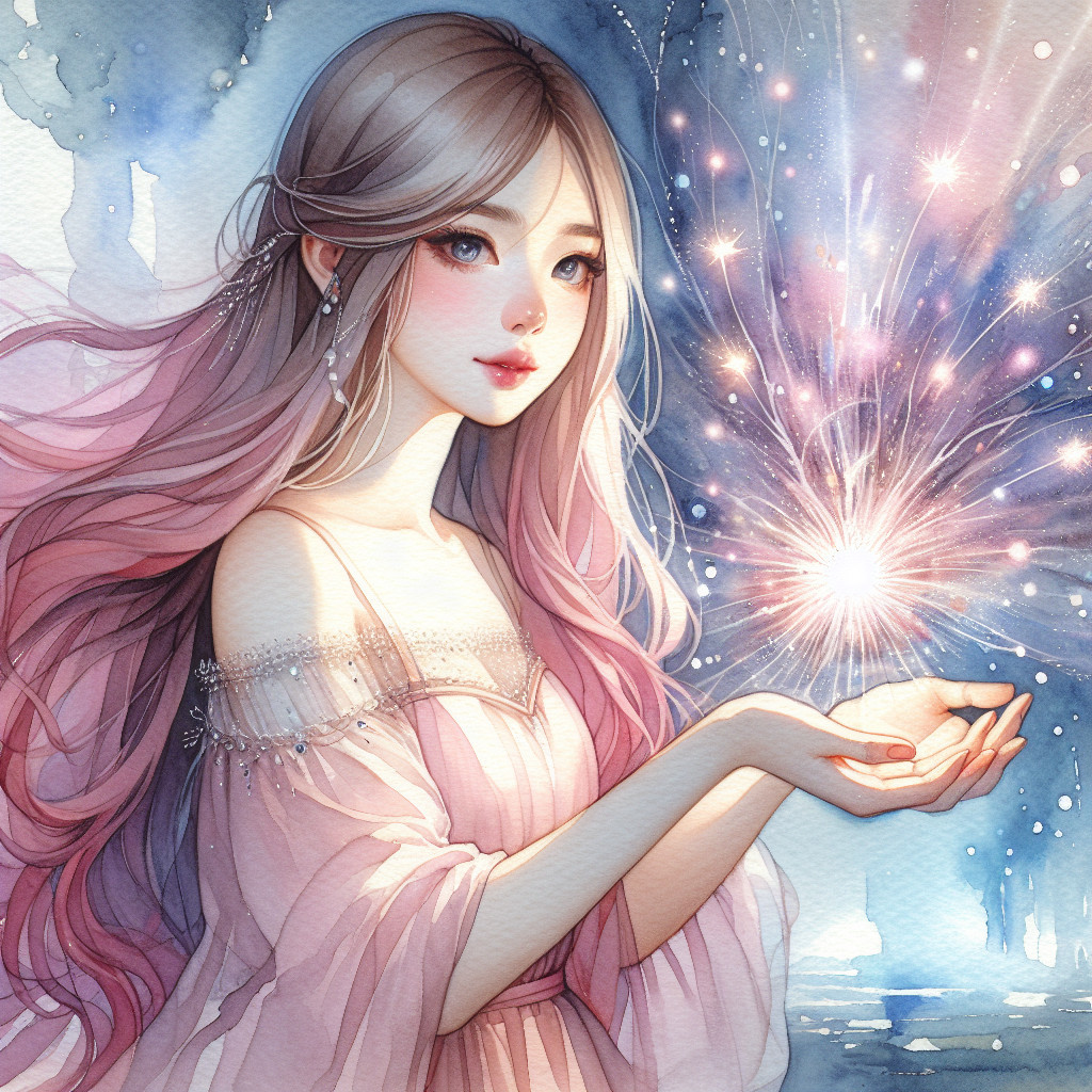 Mystical woman with pink hair and glowing orb