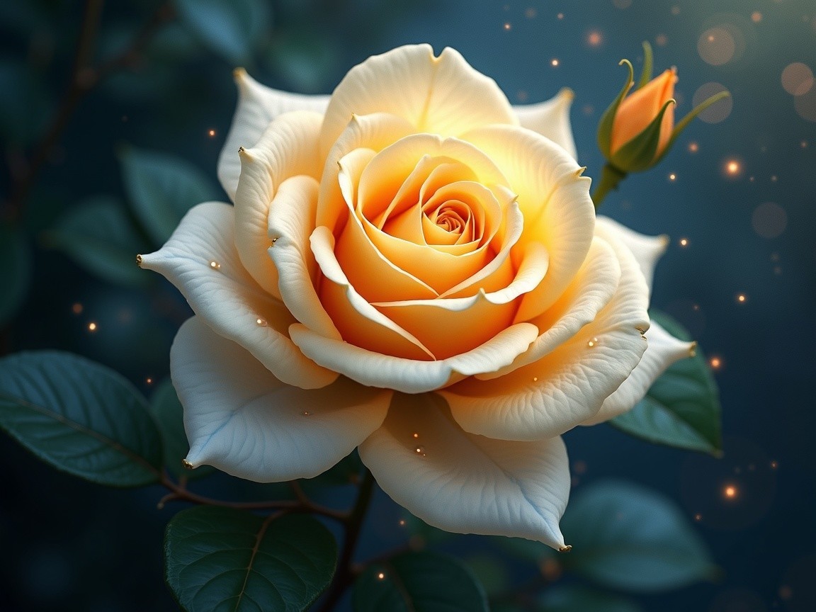 Yellow Rose with Velvety Petals and Green Leaves