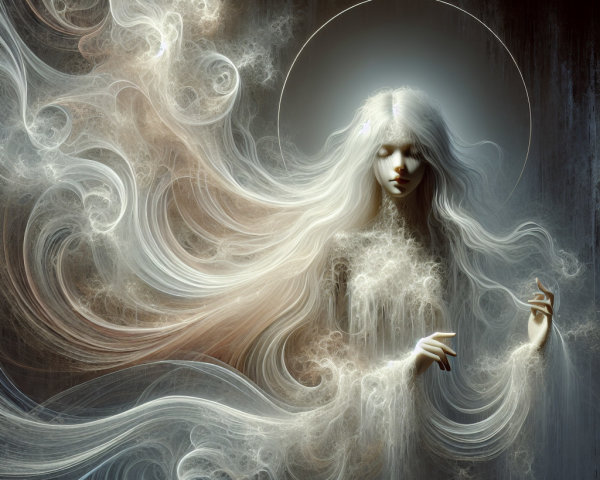 Mystical Figure with Ethereal Hair and Serene Aura