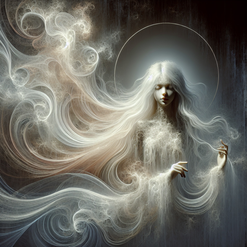 Mystical Figure with Ethereal Hair and Serene Aura