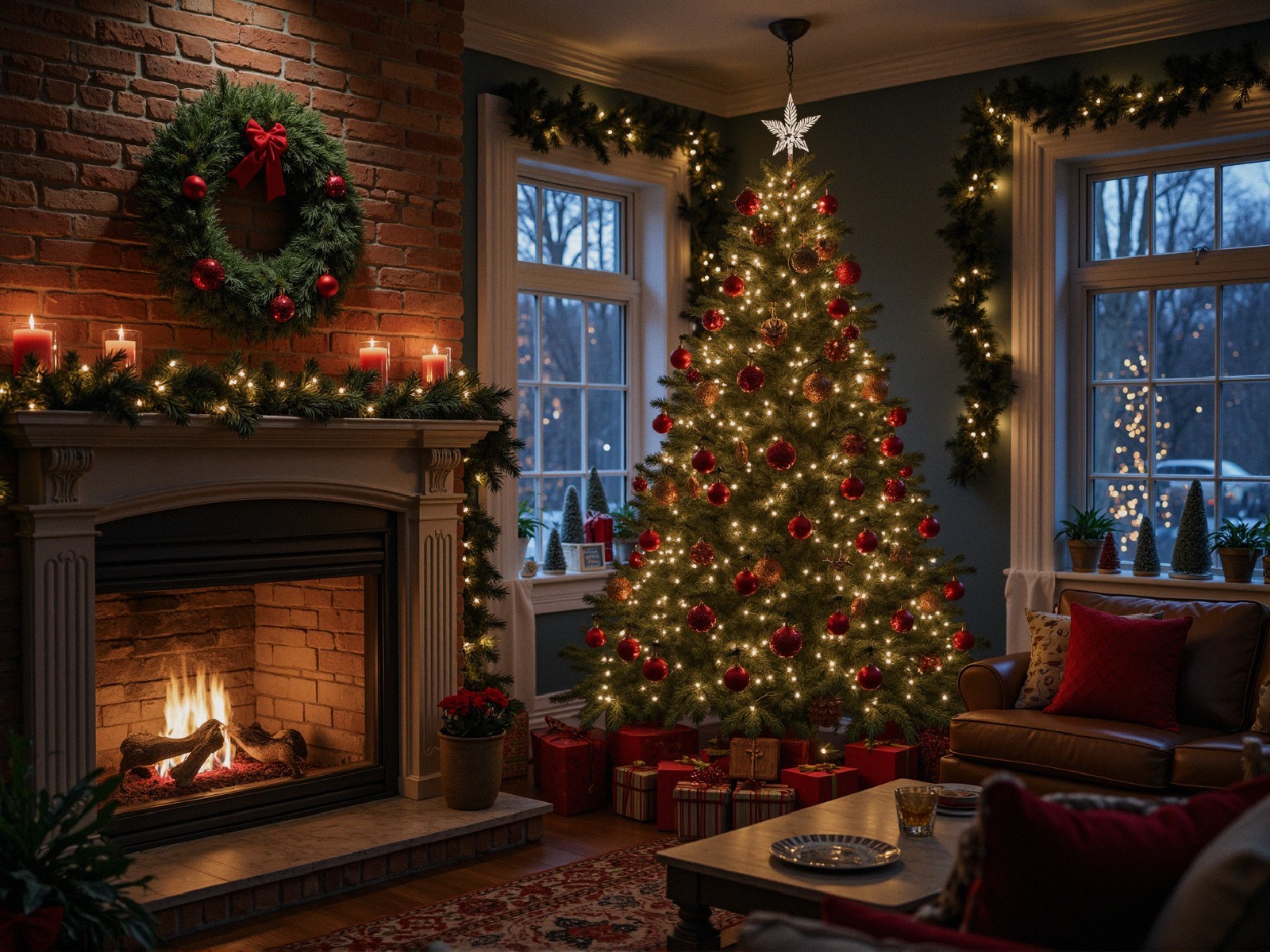 Cozy Christmas Living Room with Fireplace and Tree
