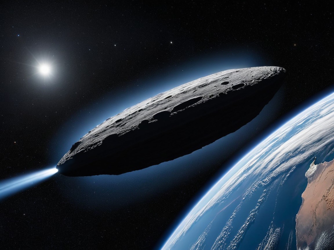Oval-Shaped Spacecraft Hovering Above Earth