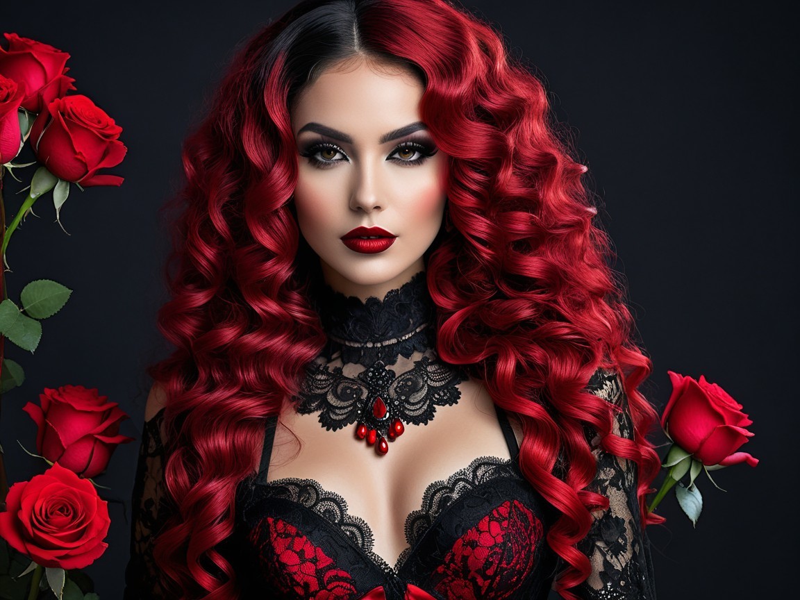 Portrait of a Woman with Red Hair and Gothic Aesthetic