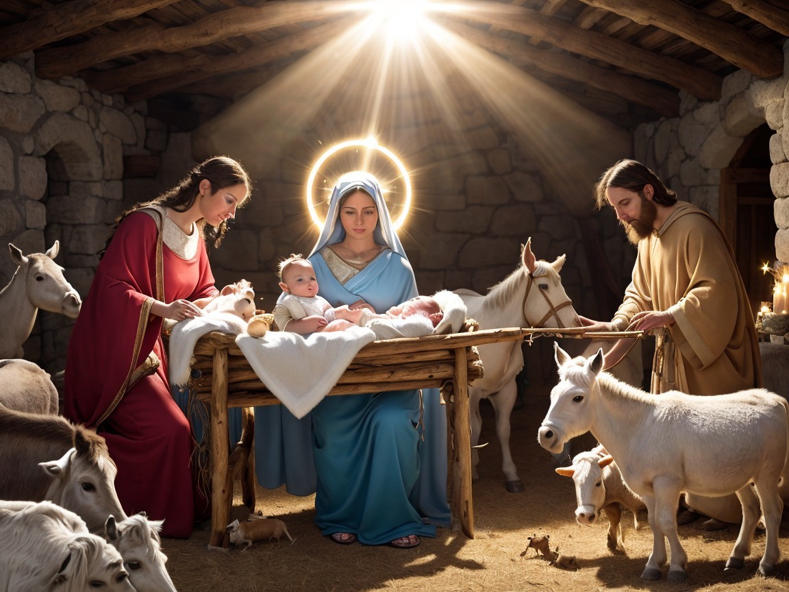 Nativity Scene with Mary, Joseph, and Infant Jesus