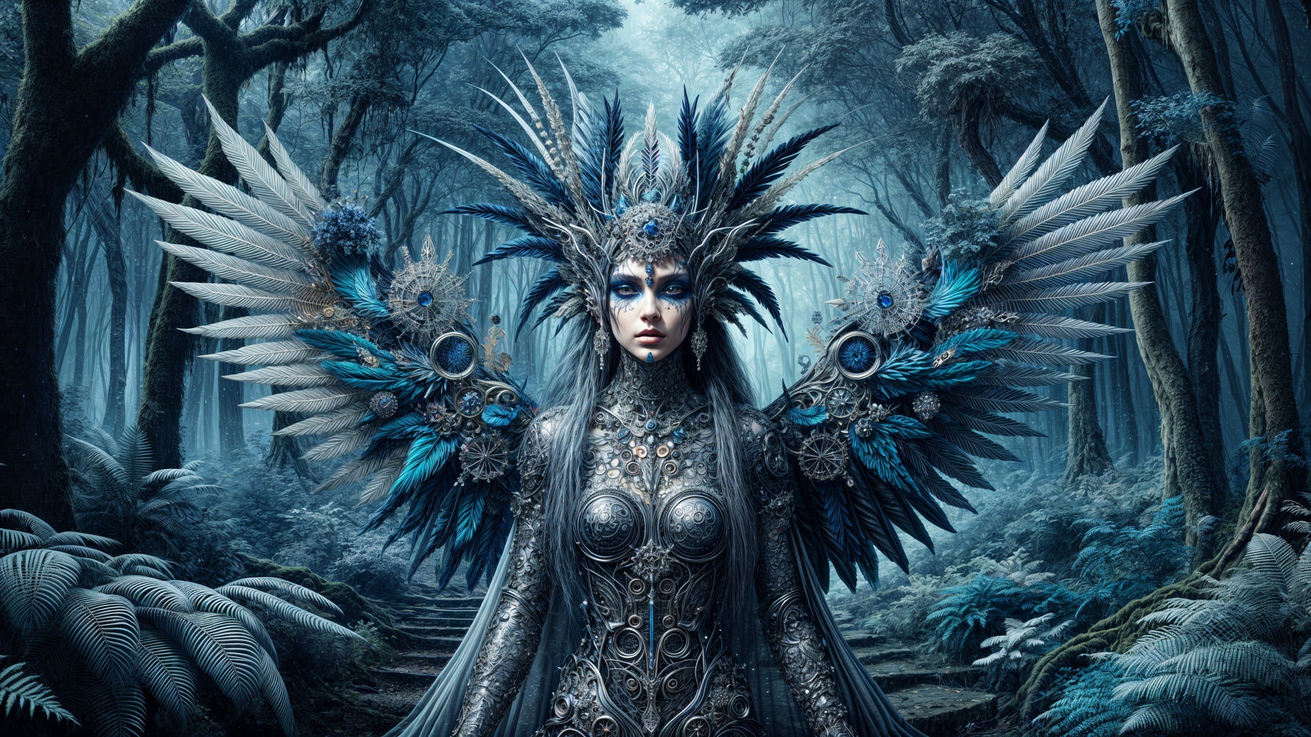 Enchanted Forest Figure in Ornate Metallic Outfit