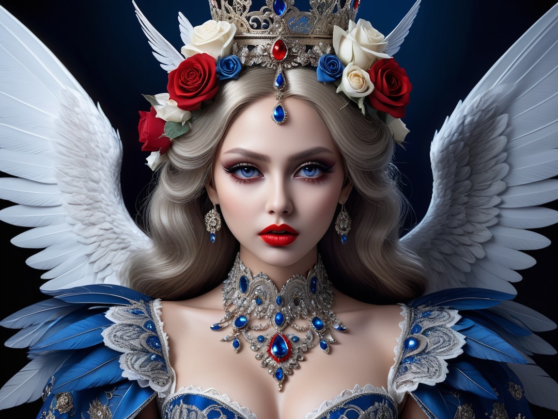 Regal Figure in Blue and Silver Gown with Crown