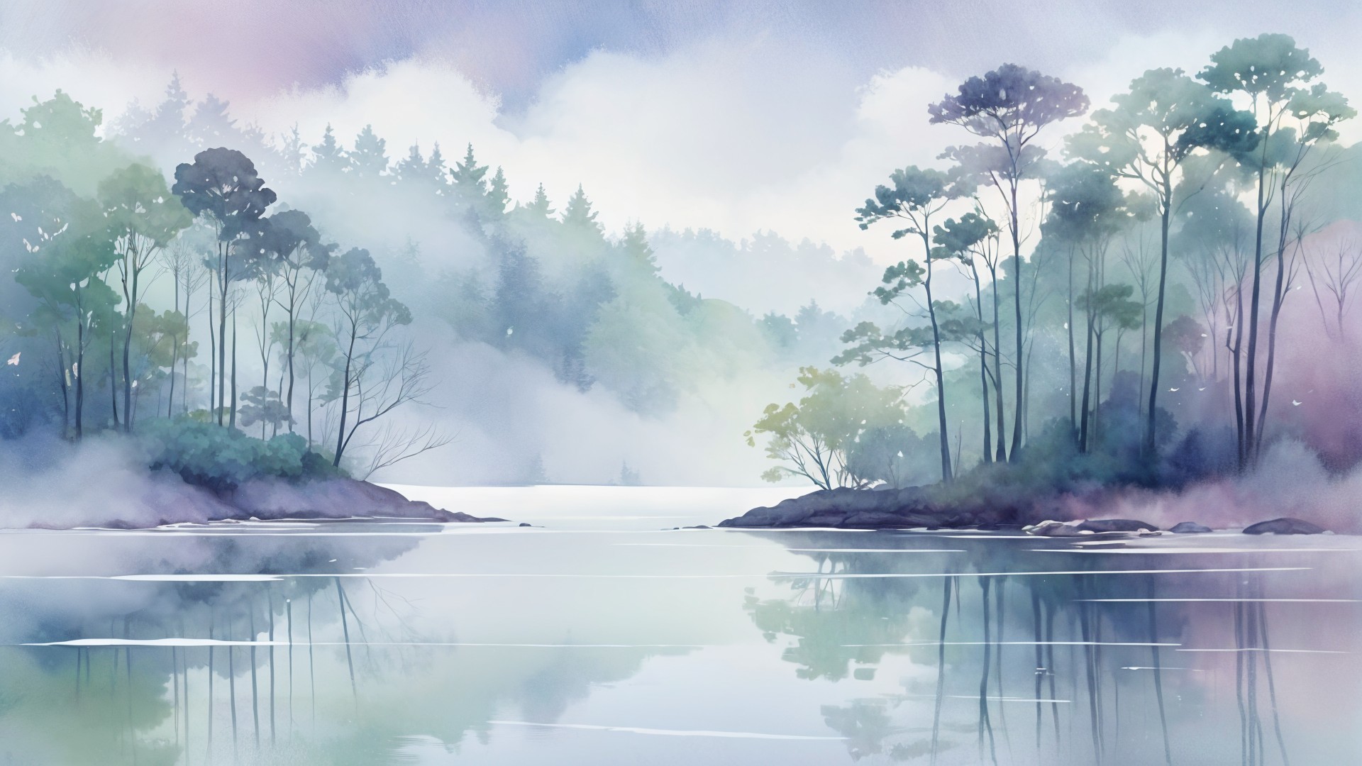 Serene Landscape with Pastels and Calm Lake