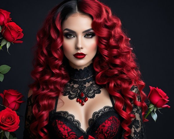 Portrait of a Woman with Red Hair and Gothic Aesthetic