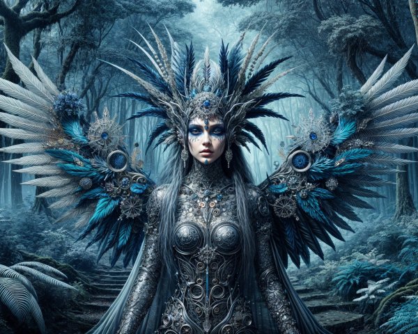 Enchanted Forest Figure in Ornate Metallic Outfit