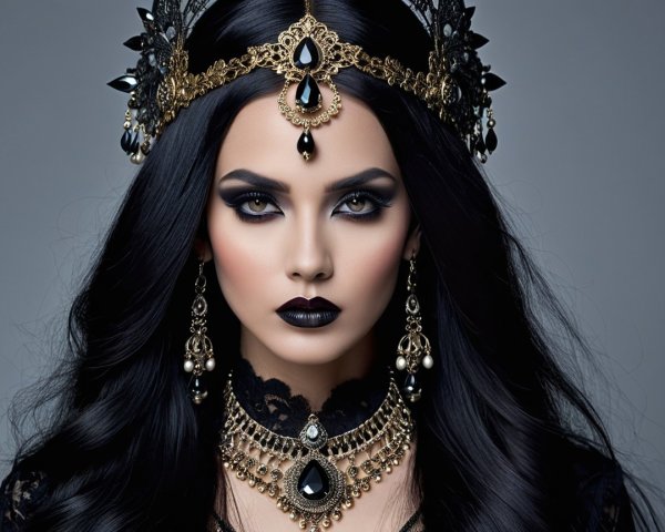 Close-Up Portrait of Woman in Gothic Style Attire